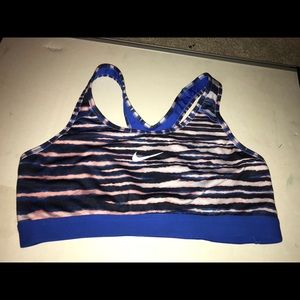 Large Nike Pro sports bra blue a zebra stripe